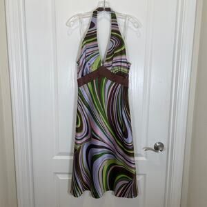 Vintage Y2K Dress Laundry Shelli Segal Silk Disco Swirl Print Babydoll Retro 10
